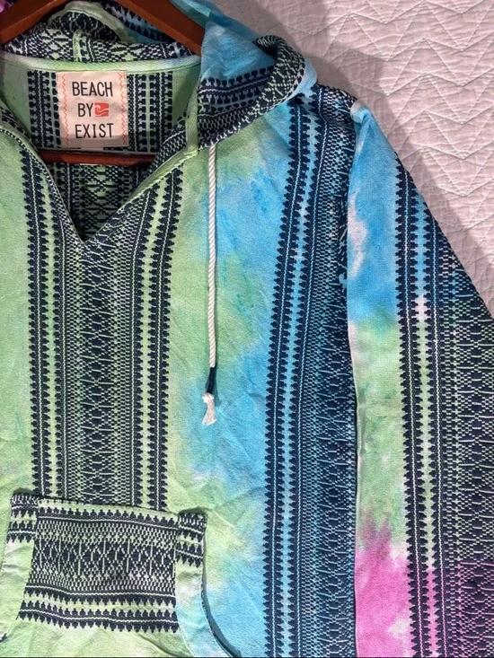 Beach By Exist Multicolor Tie-Dye Baja Hoodie - Pink, Green, Blue, Black - Picture 3 of 7